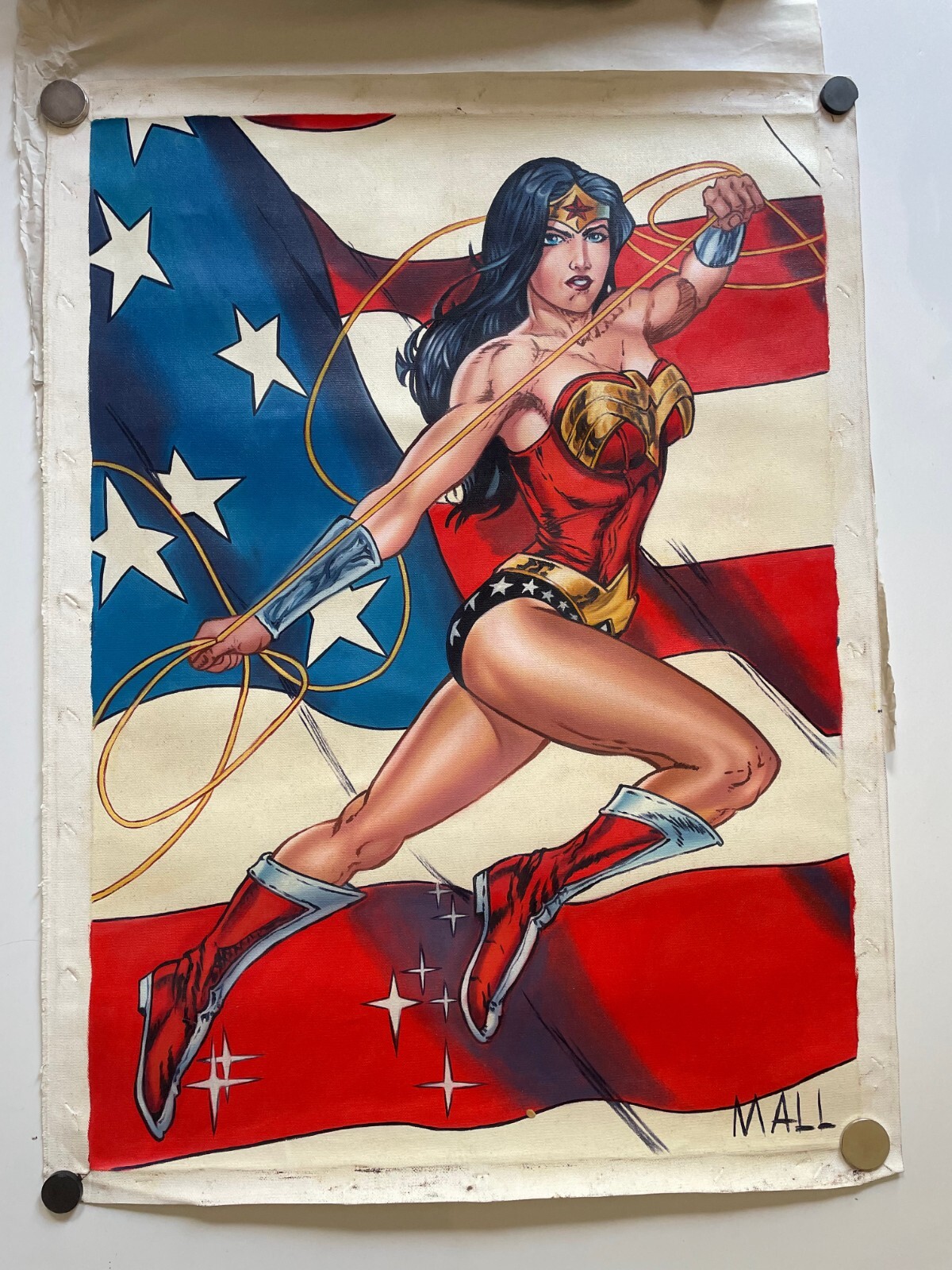 ORIGINAL WONDER WOMAN PAINTING BY MALL 22X29 ACRYLICS ON CANVAS U.S. SHIPPER