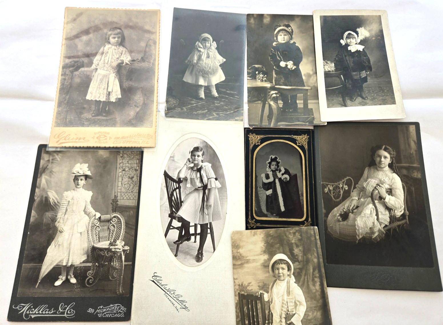 Antique Victorian Girls Photos Tintype CDV Cabinet Cards RPPC Fashion Lot of 8