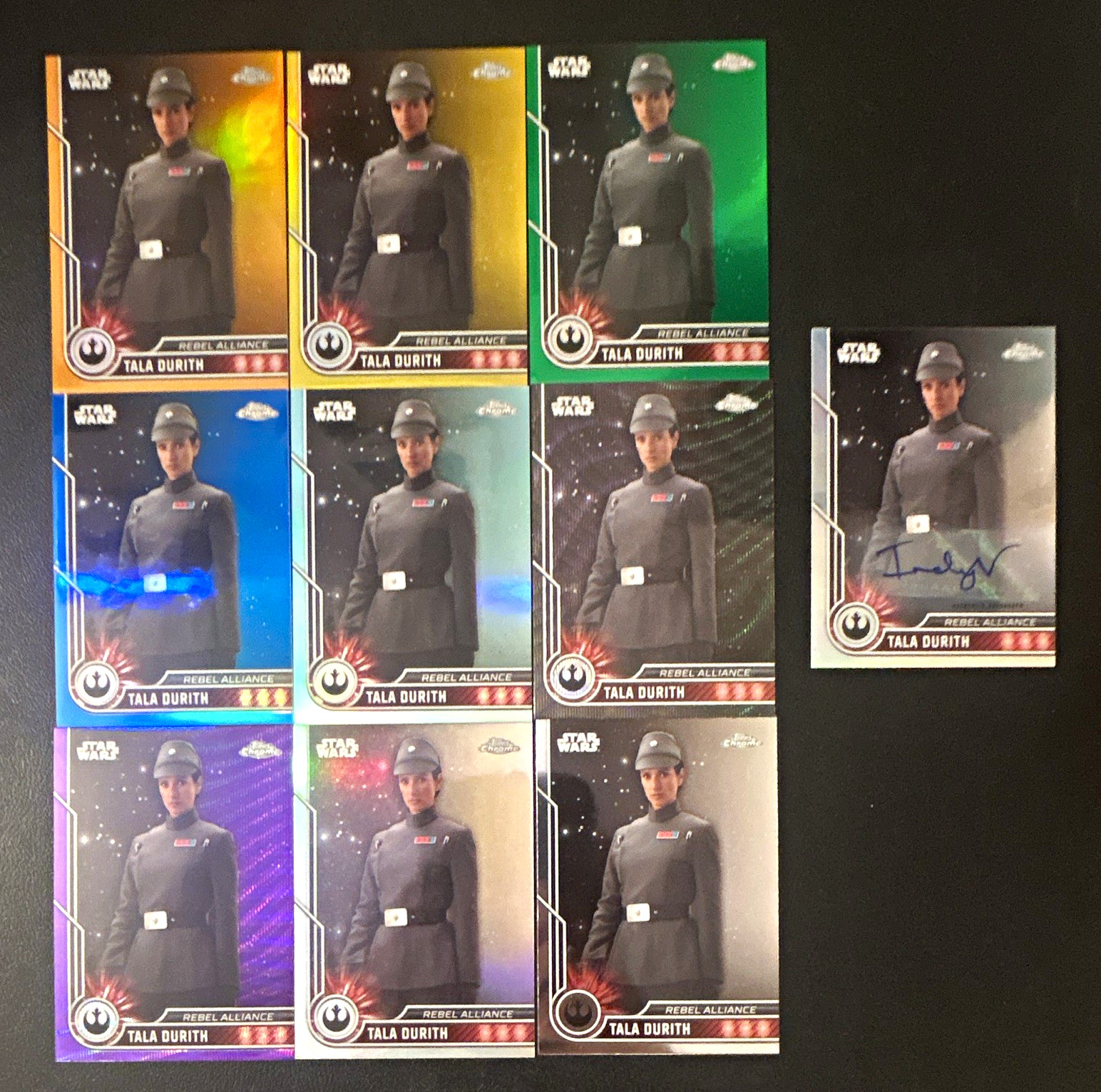 Topps 2023 Star Wars Chrome Tala Durith Near Rainbow and Indira Varma Autograph.
