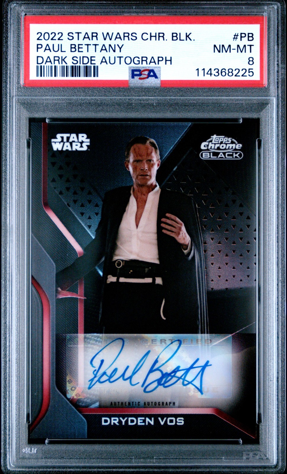 2022 Topps Star Wars Chrome Black  Dark Side PAUL BETTANY Auto PSA 8 Low Pop