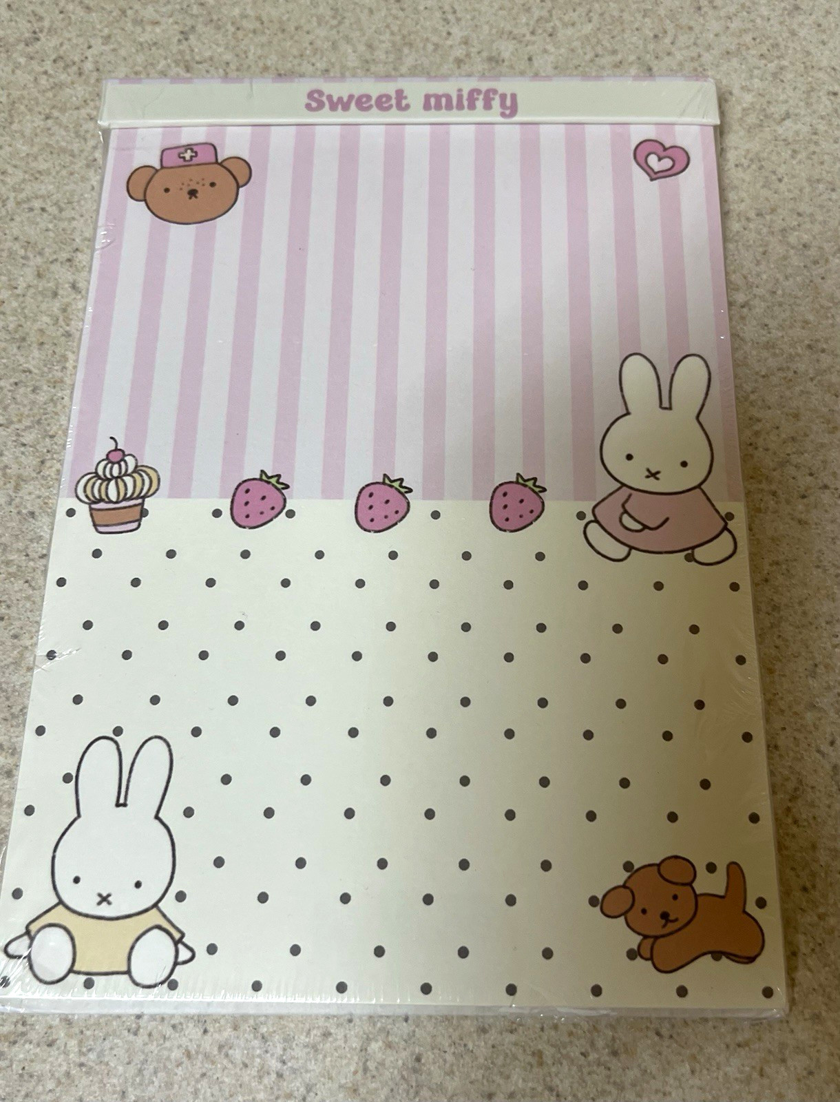 Sweet miffy Miffy Stationery Notepad Pink & White Stripes Paper