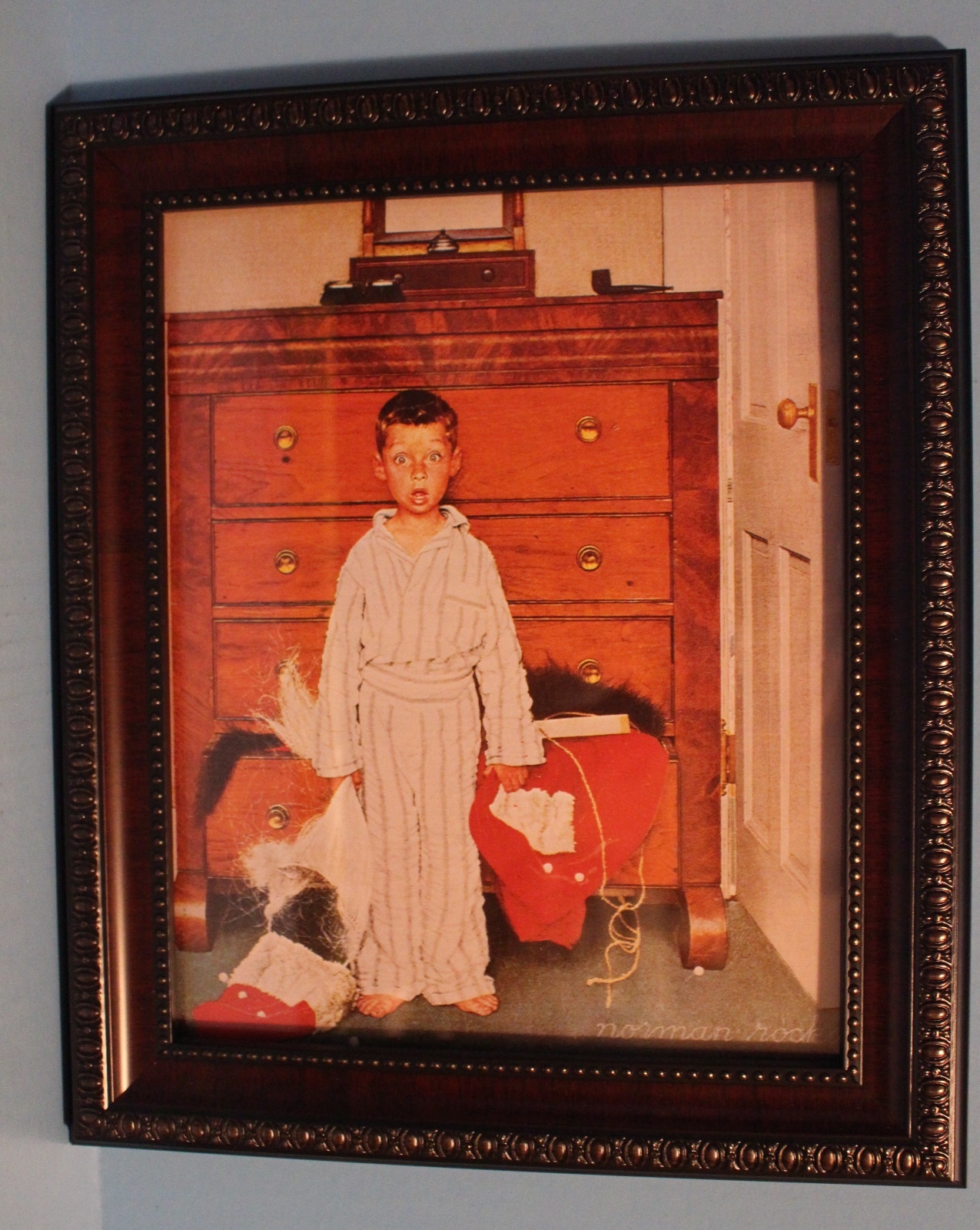 VINTAGE NORMAN ROCKWELL PICTURE WITH BOY IN PAJAMAS COMES FRAMED