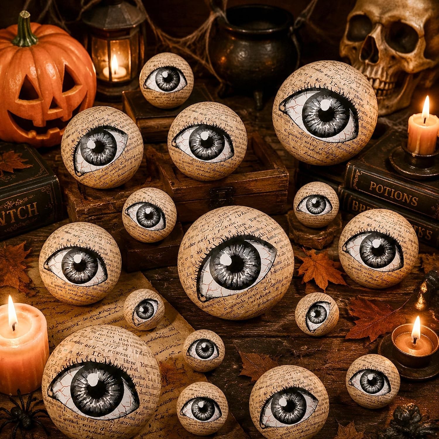 16 Pcs Halloween Eyeballs Orbs, 4 Size Realistic Scary Eyeballs | Vintage Foam E