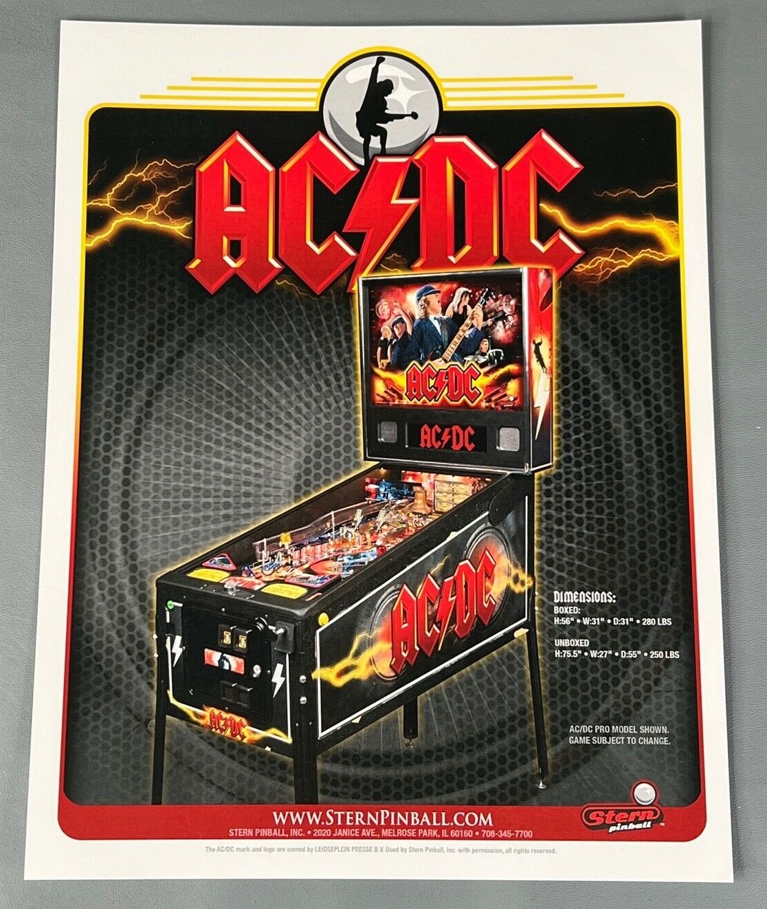 AC/DC Pinball Flyer New NOS PROMO Stern Pinball Machine Art Artwork ACDC Retro