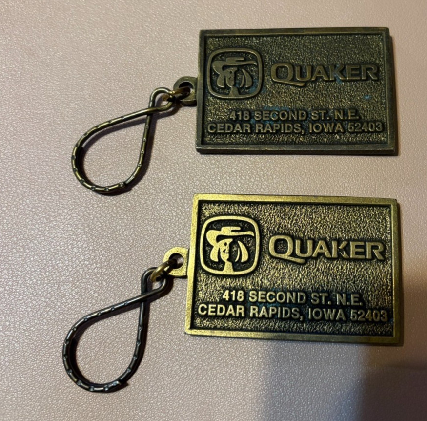 Lot of 2 Vintage Quaker Oats Cereal Mfg. Key Chain Serial Number 644/1000