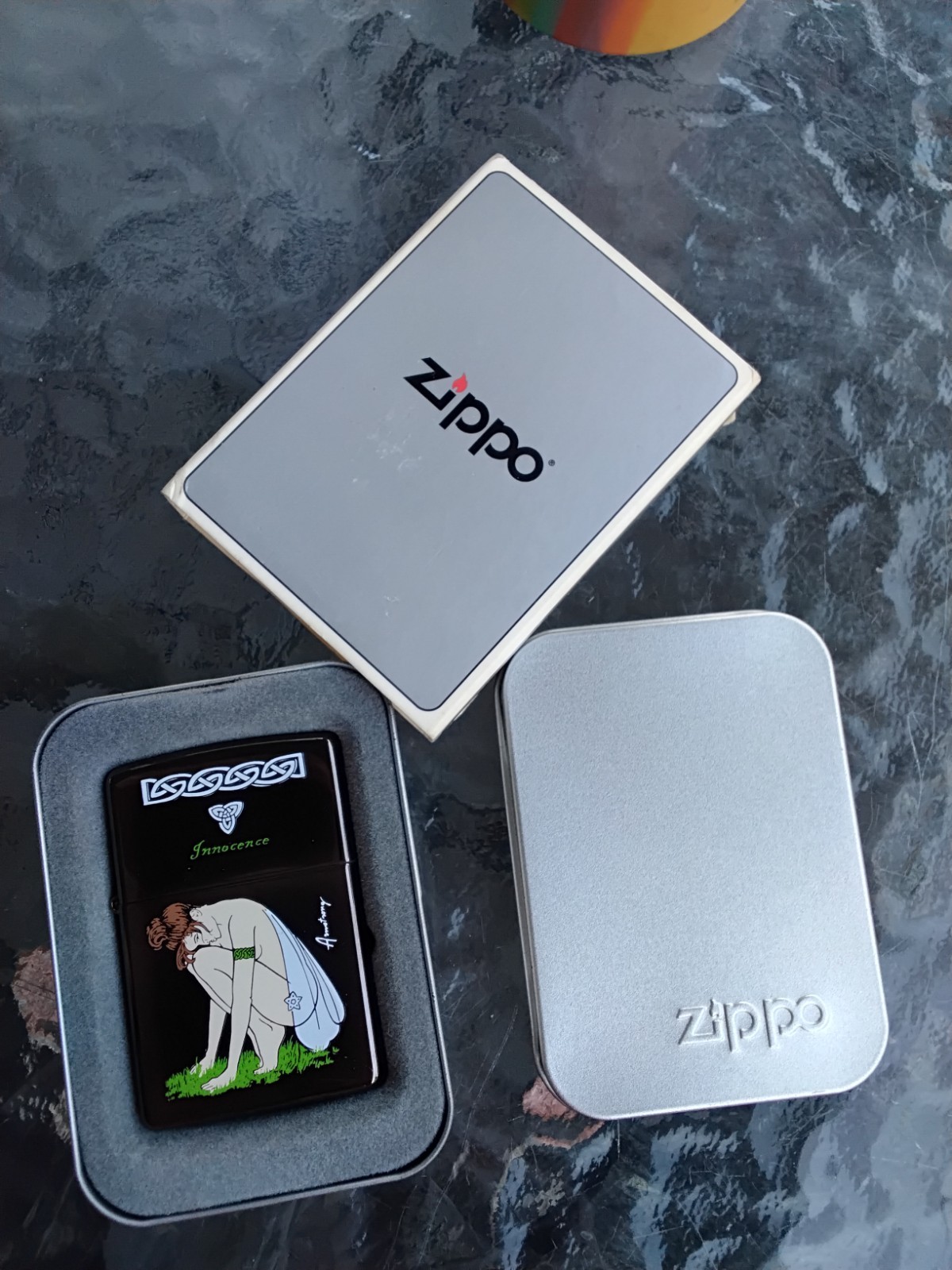 2 Fantasy Series Zippo Lighters, Innocence and Seduction, Unused Mint Cond.