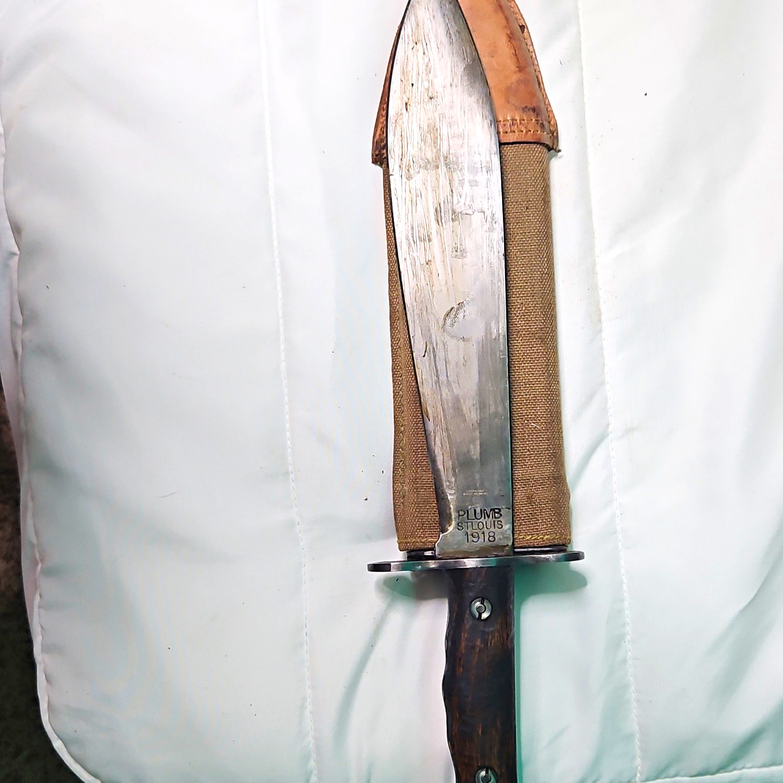 Plumb 1918 Vintage Combat Fixed Blade Knife, Clip Point, Full Tang, Sheath