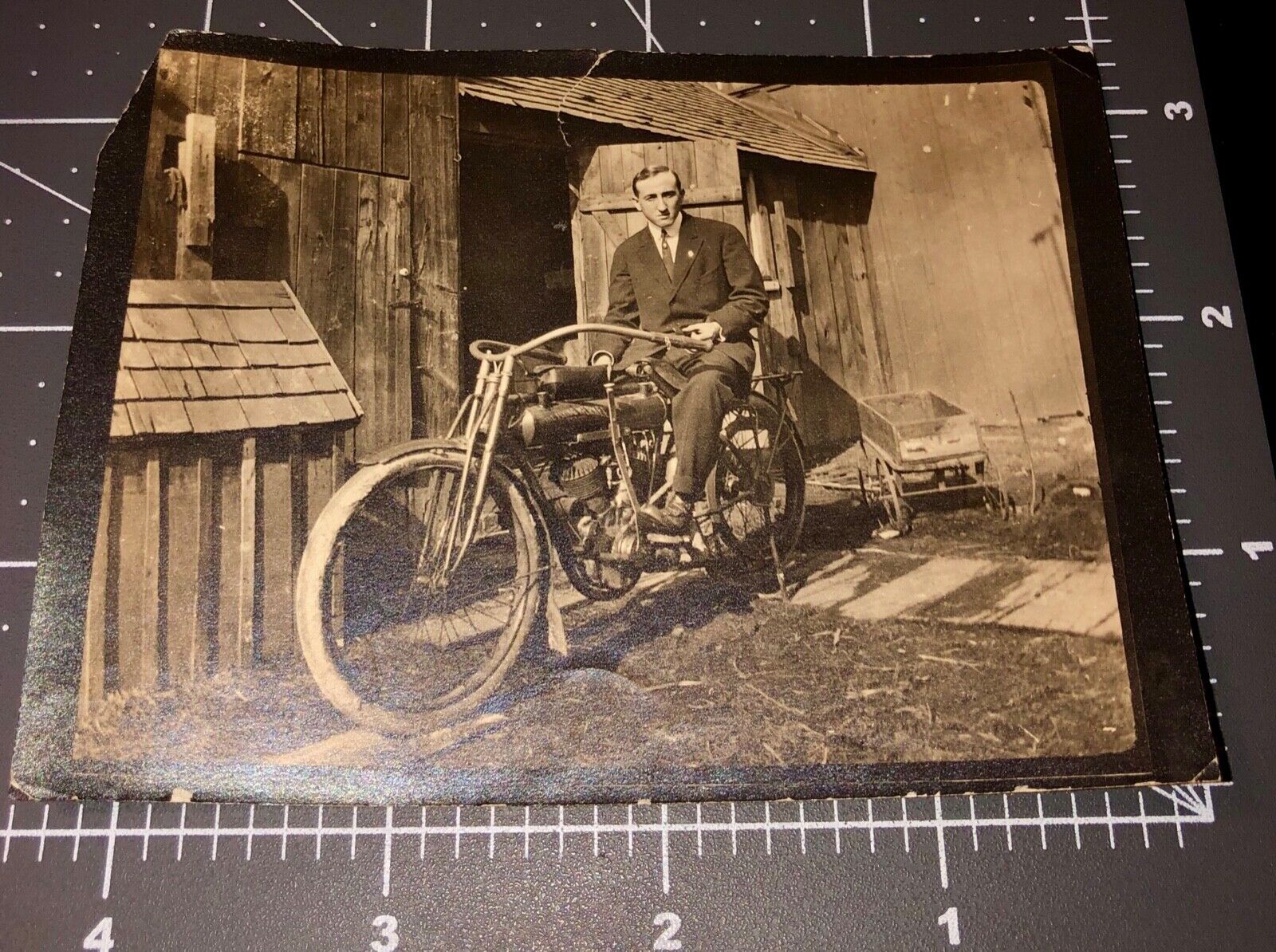 Rare 1910\'s The FLYING MERKEL Motorcycle Cycle Man Rider Vintage Snapshot PHOTO