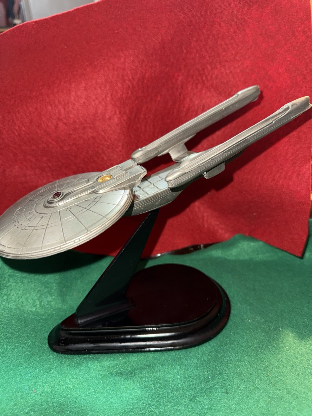 Star Trek USS Excelsior NCC-2000 Franklin Mint Pewter Ship Replica with Stand