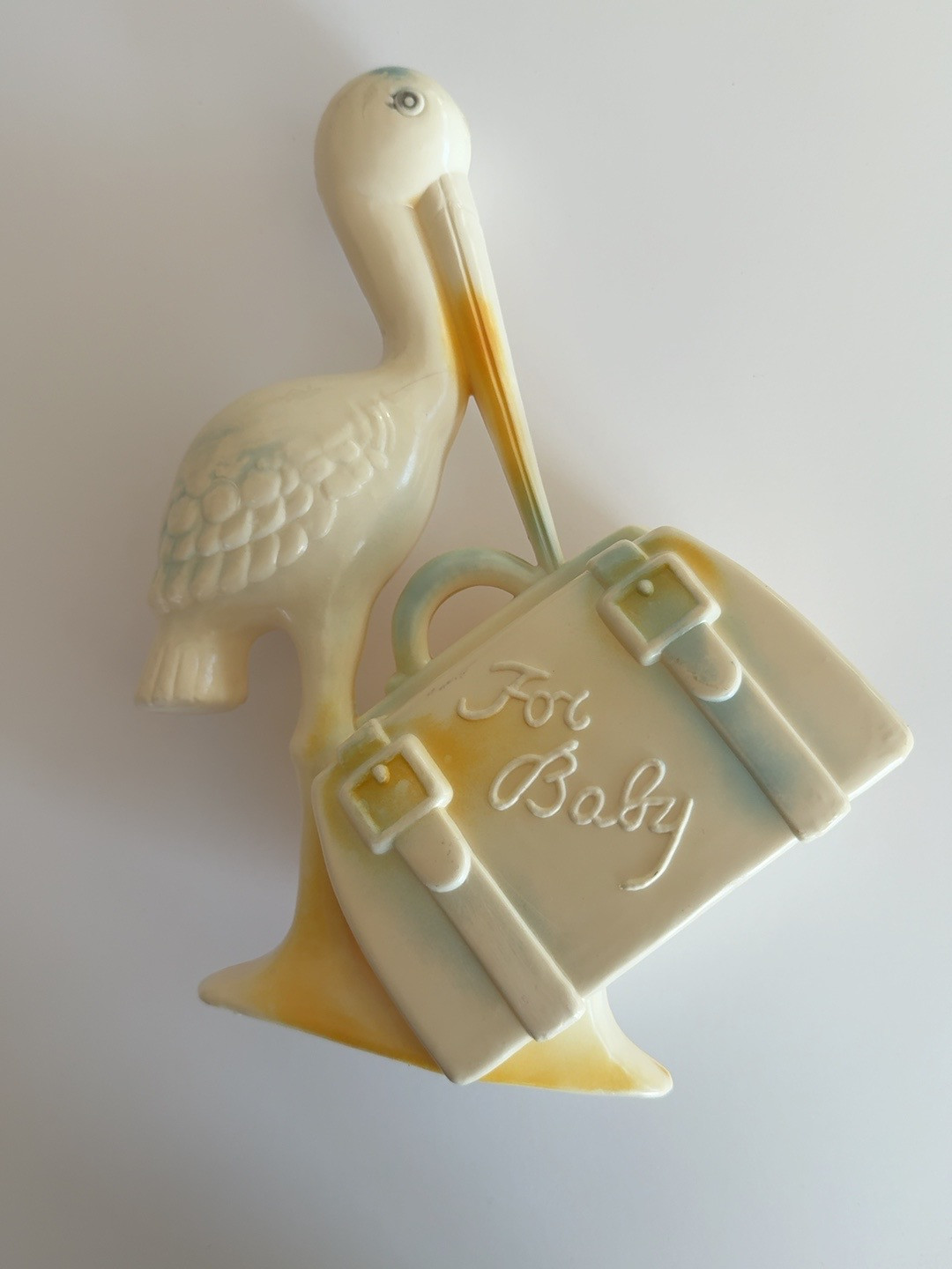 Vintage 1950s FOR BABY Stork Suitcase Coin Bank Hard Plastic Nursery Decor 10\