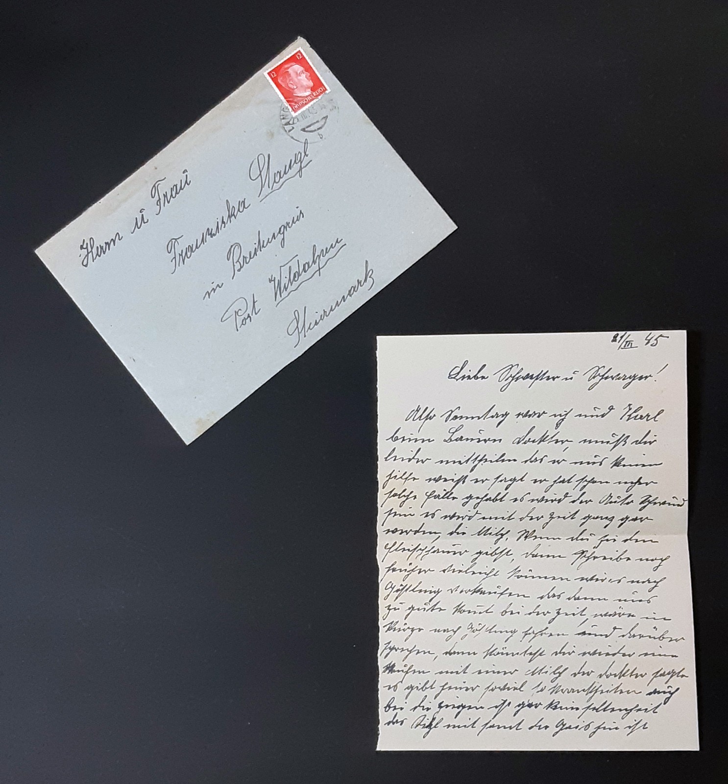 WWII 1945 German Letter Austria Censored Mail Vienna Kurrent Sütterlin
