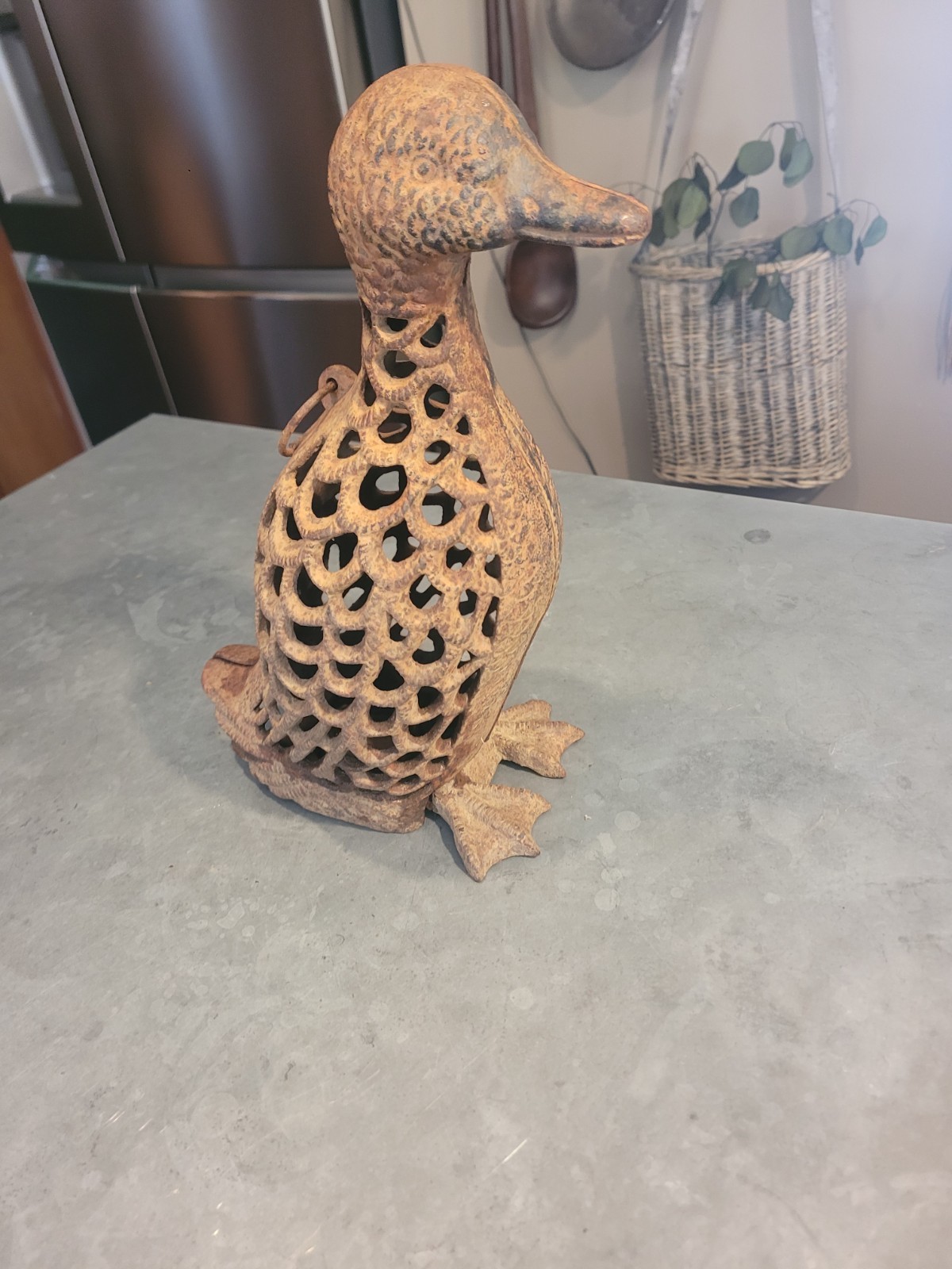 Vintage Heavy Cast Iron Japanese Large Duck Garden Patio Lantern Candle Holder
