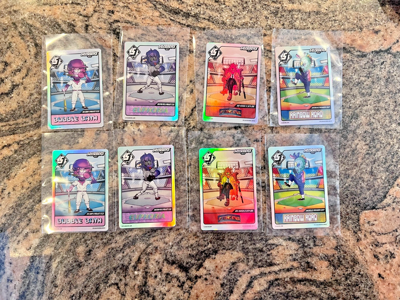 Sluggers Hit Holographic Card (lot 4) Bubble Bath Euphoria Fire OG Rainbow Road