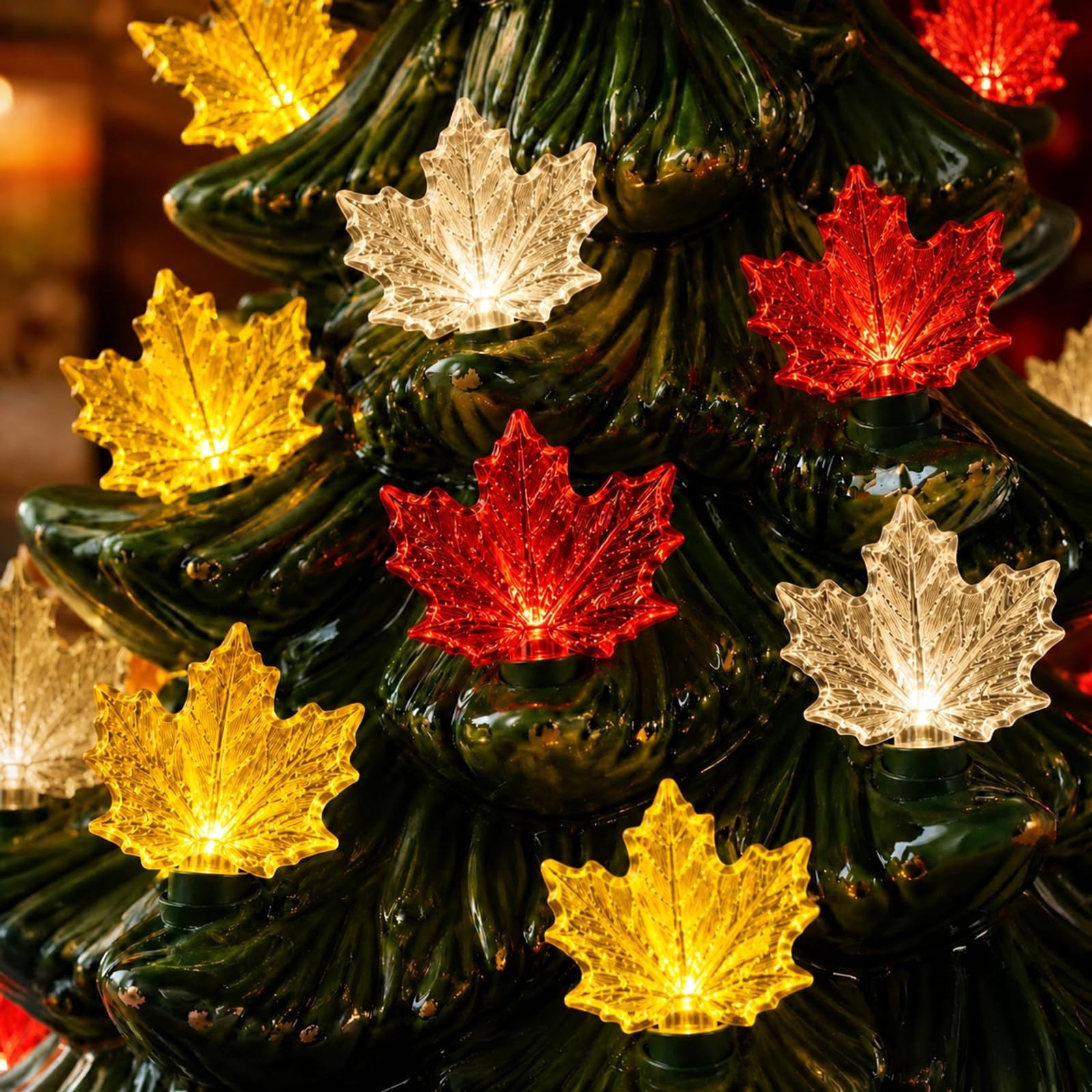 60pcs Fall Ceramic Tree Replacement Lights, Maple Leaf, 3 Color Autumn Tree Topp