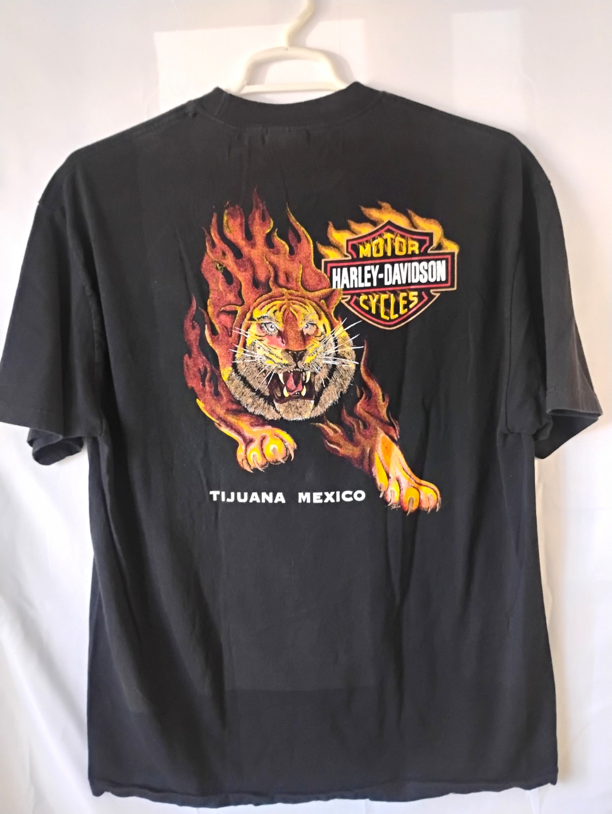 Harley-Davidson Tijuana Mexico Tiger Flame Graphic Black T-Shirt, XL