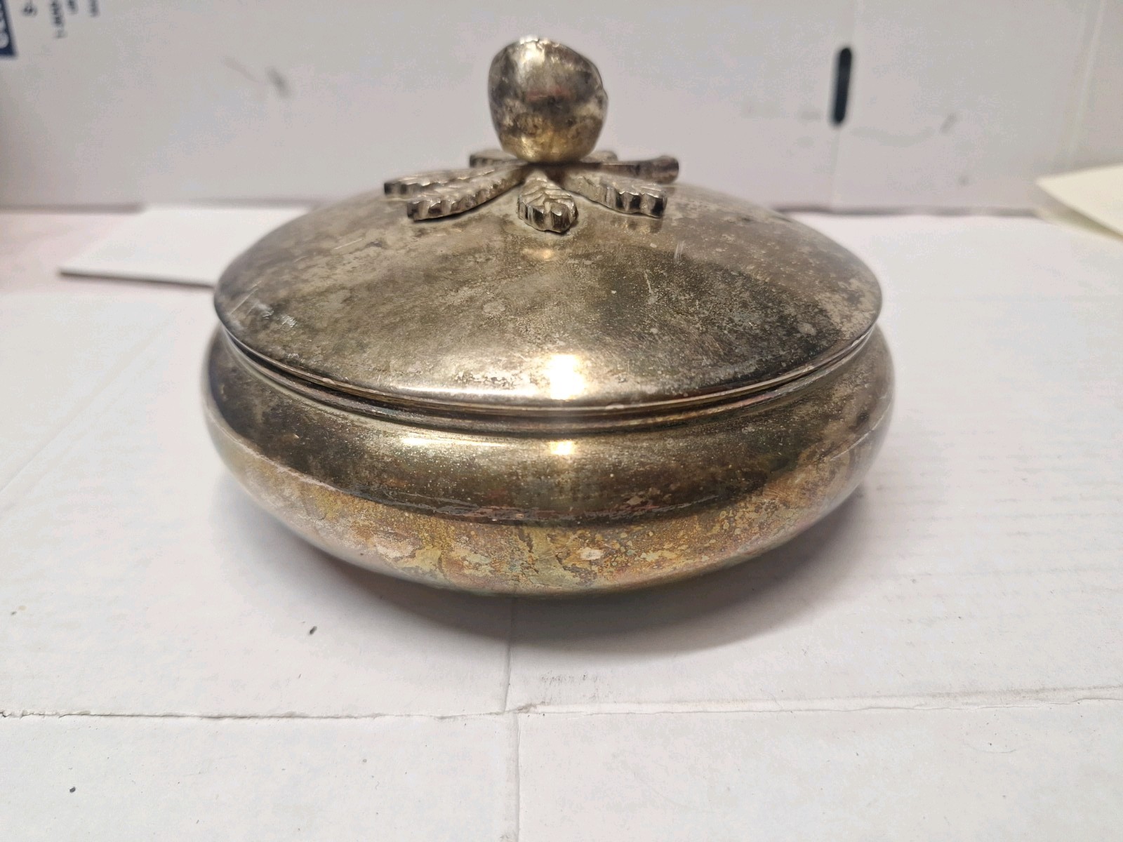 Vintage Plateria Ismael Sarmiento Silver Plated Trinket Box Rose Finial Colombia
