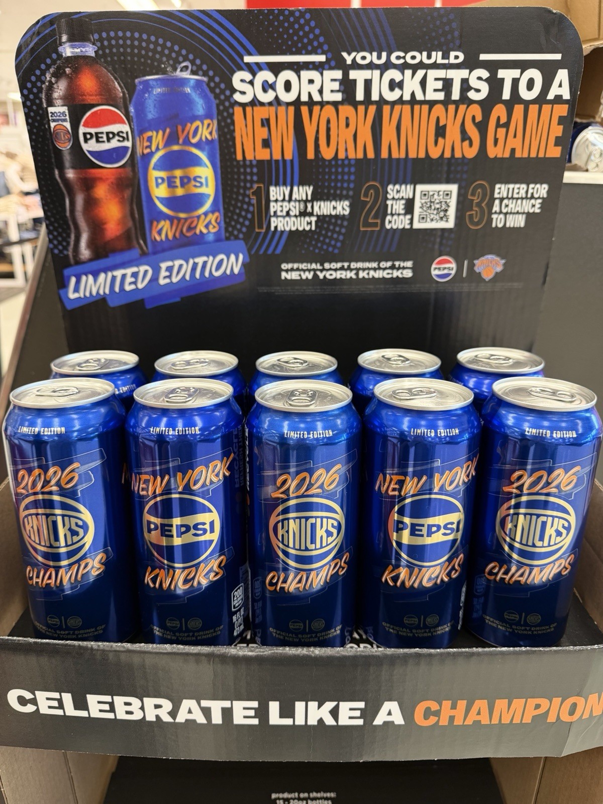 Pepsi New York Knicks 2026 Champs Limited Edition Soda Can Sign Blue