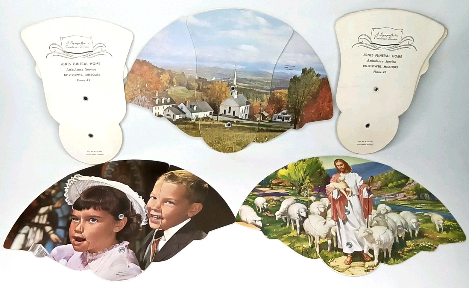 Antique 1940s Advertising Fan Jones Funeral Home Bellflower Missouri Set Of 5
