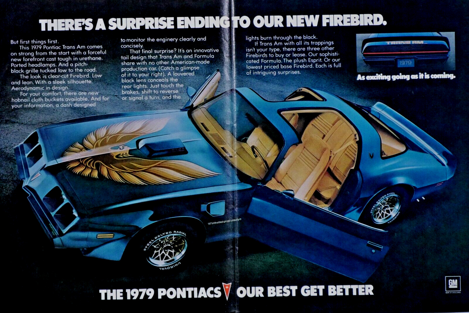 1979 Pontiac Trans AM Blue T Top Centerfold Vintage Original Print Ad CF