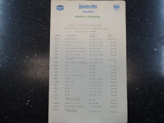 Lambretta Service Bulletin Original Item - Full Service Tool Kit LD/Li/TV1&2