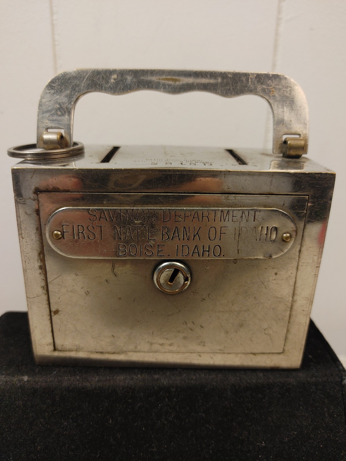 ANTIQUE First National Bank BOISE IDAHO Heavy Steel Coin Savings Bank