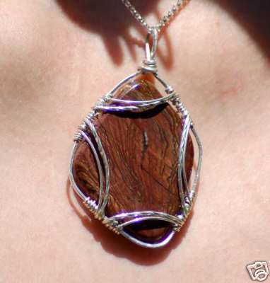 Biggs Picture Jasper Sterling Wire Wrap Necklace - NICE
