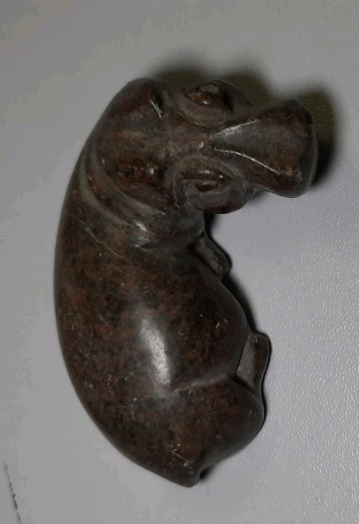 Vintage Serpentine Carved Stone Hippopotamus Africa Signed Spirit Of Contentment