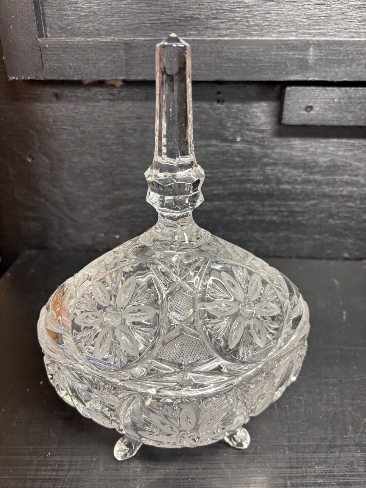 A Gorgeous Vintage Clear Crystal Covered Footed Candy/Nut Dish Bowl  Minor Chip
