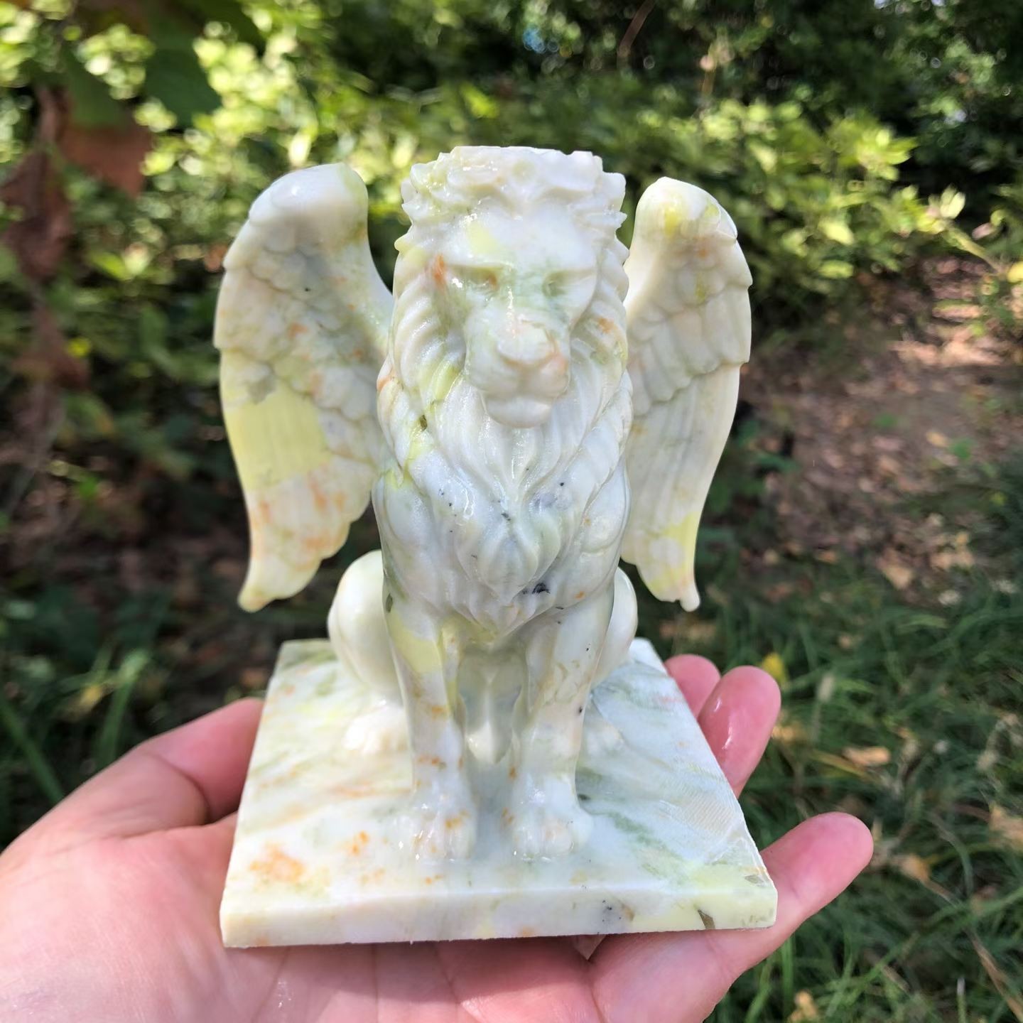 1pc Natural Cauliflower Jade Quartz Carved Angel Lion Skull Crystal Reiki Decor