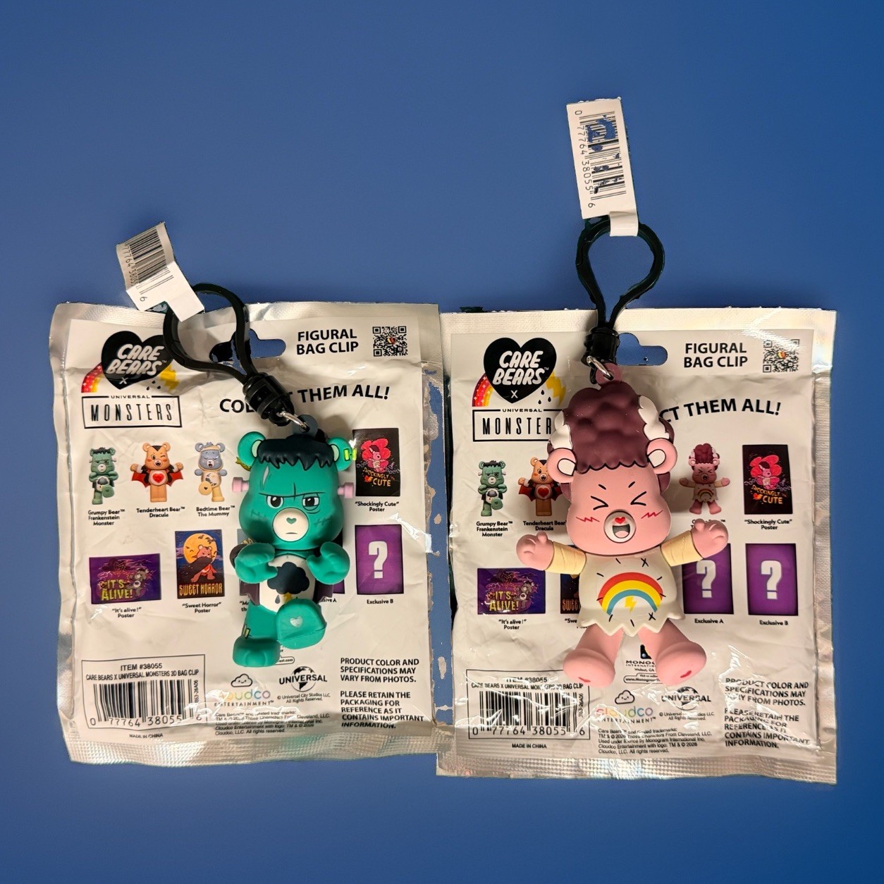 Care Bears X Universal Monsters Halloween Frankenstein + Bride Bag Clip LOT NEW