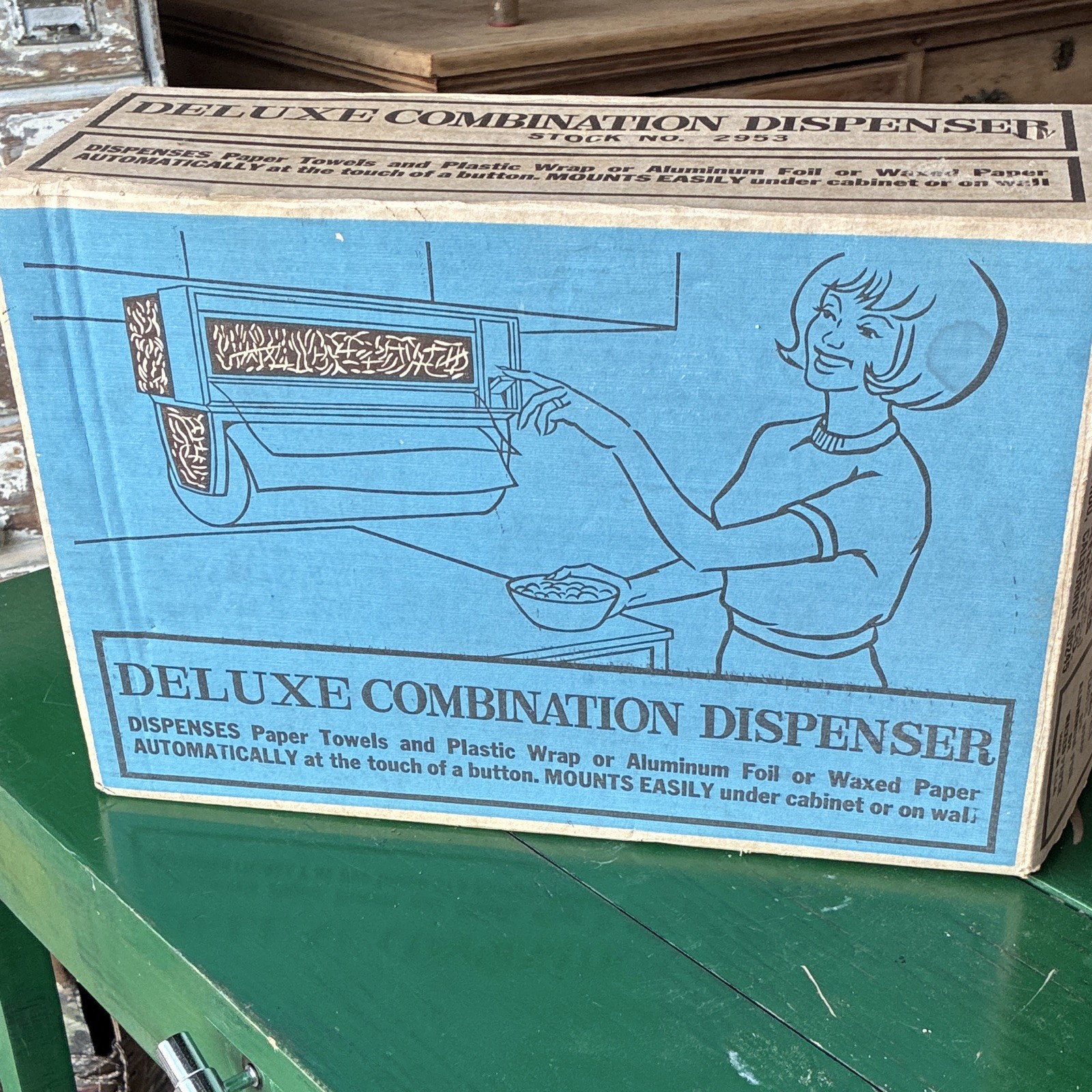 Vintage NOS Deluxe Combination Kitchen Wrap Towels Foil Dispenser In Orig Box