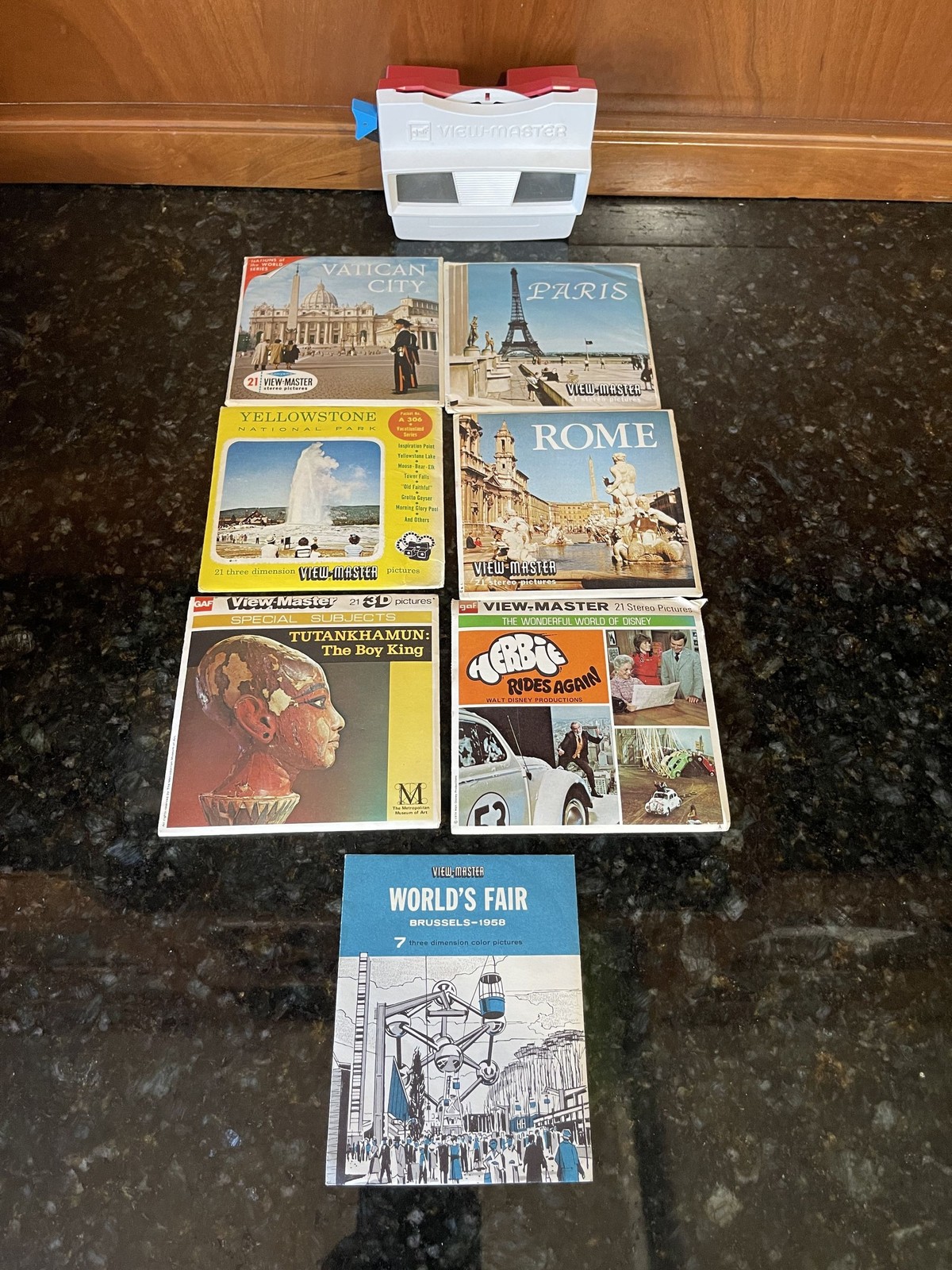 Vintage GAF View-Master Model G Viewer 7 Reel Packets Disney World's Fair