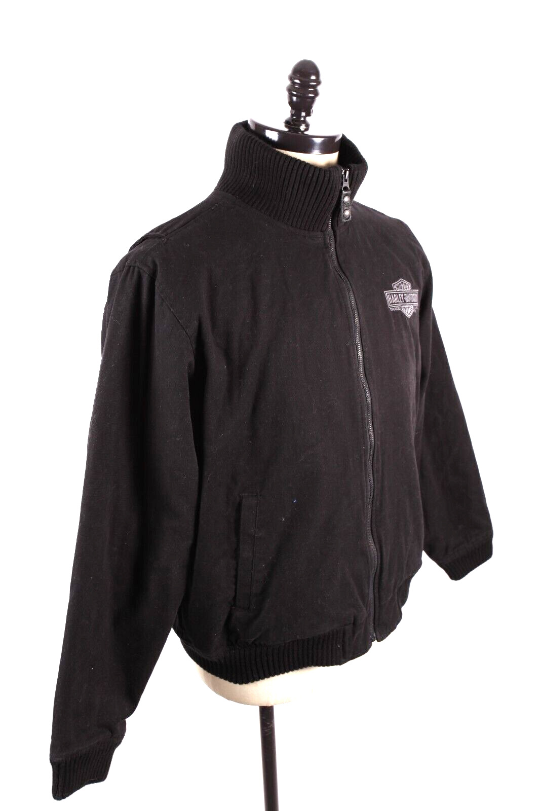 Harley-Davidson Motorcycle Black Canvas Bomber Coat Jacket Mens Large