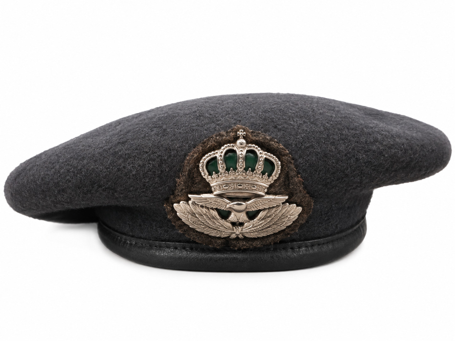 Vintage Jordanian Police Beret Hat Crown Wings Badge Wood Harris England 7 5/8