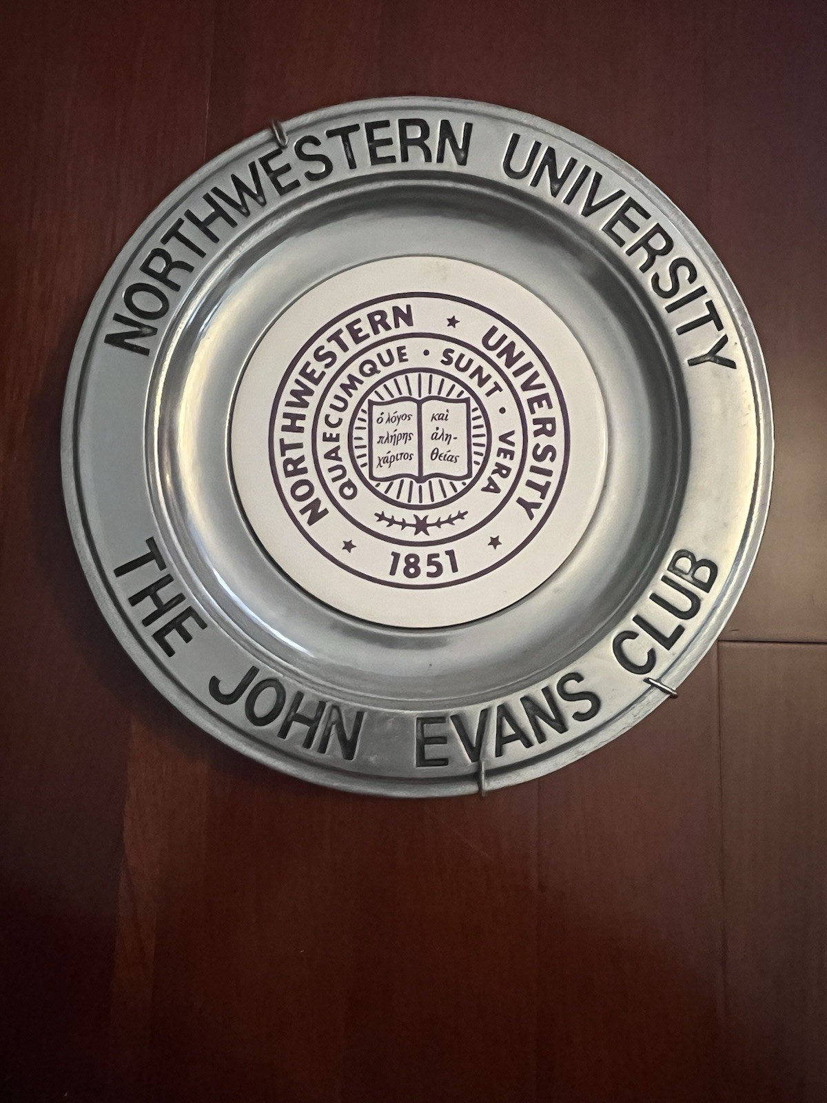 Vintage Northwestern University The John Evans Club Commemorative Metal Plate