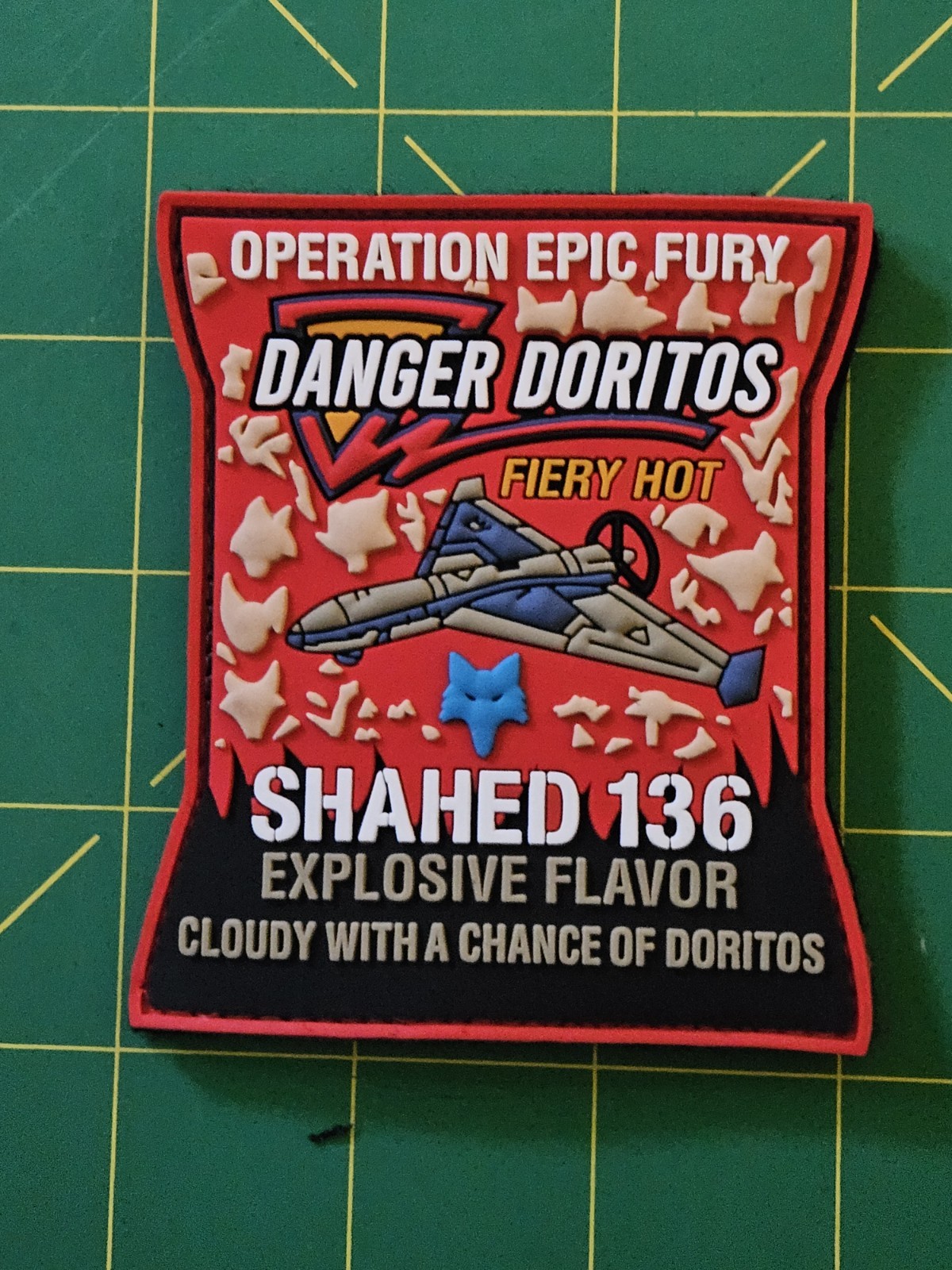 Op EPIC FURY Danger Doritos SHAHED 136 PVC Patch Iranian Kamikaze Drone Suicide 