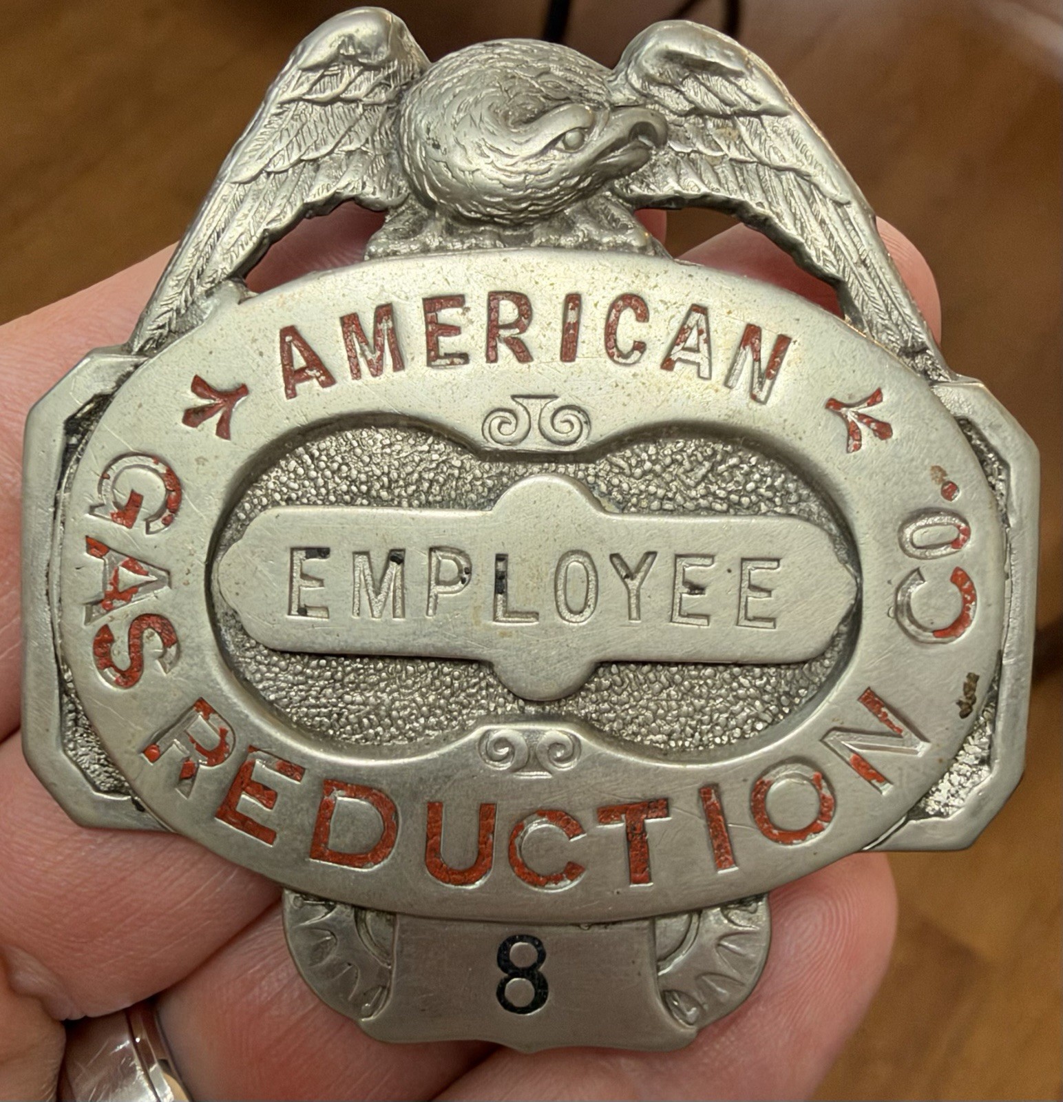 Vintage Early American Gas Reduction Company Metal Employee Badge 2.6\