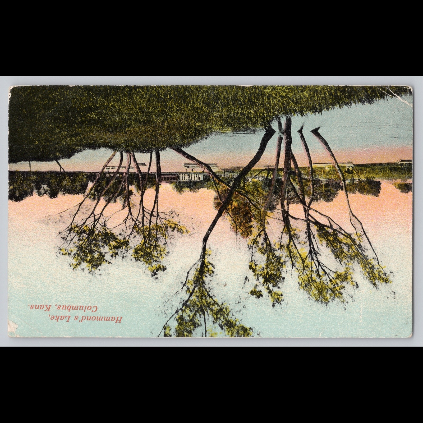 Antique Postcard Hammonds Lake Columbus Kansas Scenic View 1911