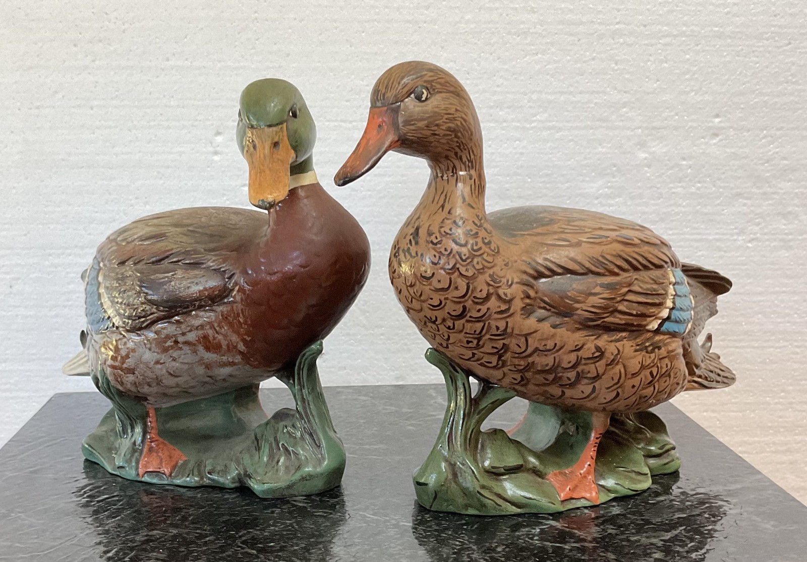 Vintage Holland Mold Mallard Duck Figurines Pair Male Female Hand Painted