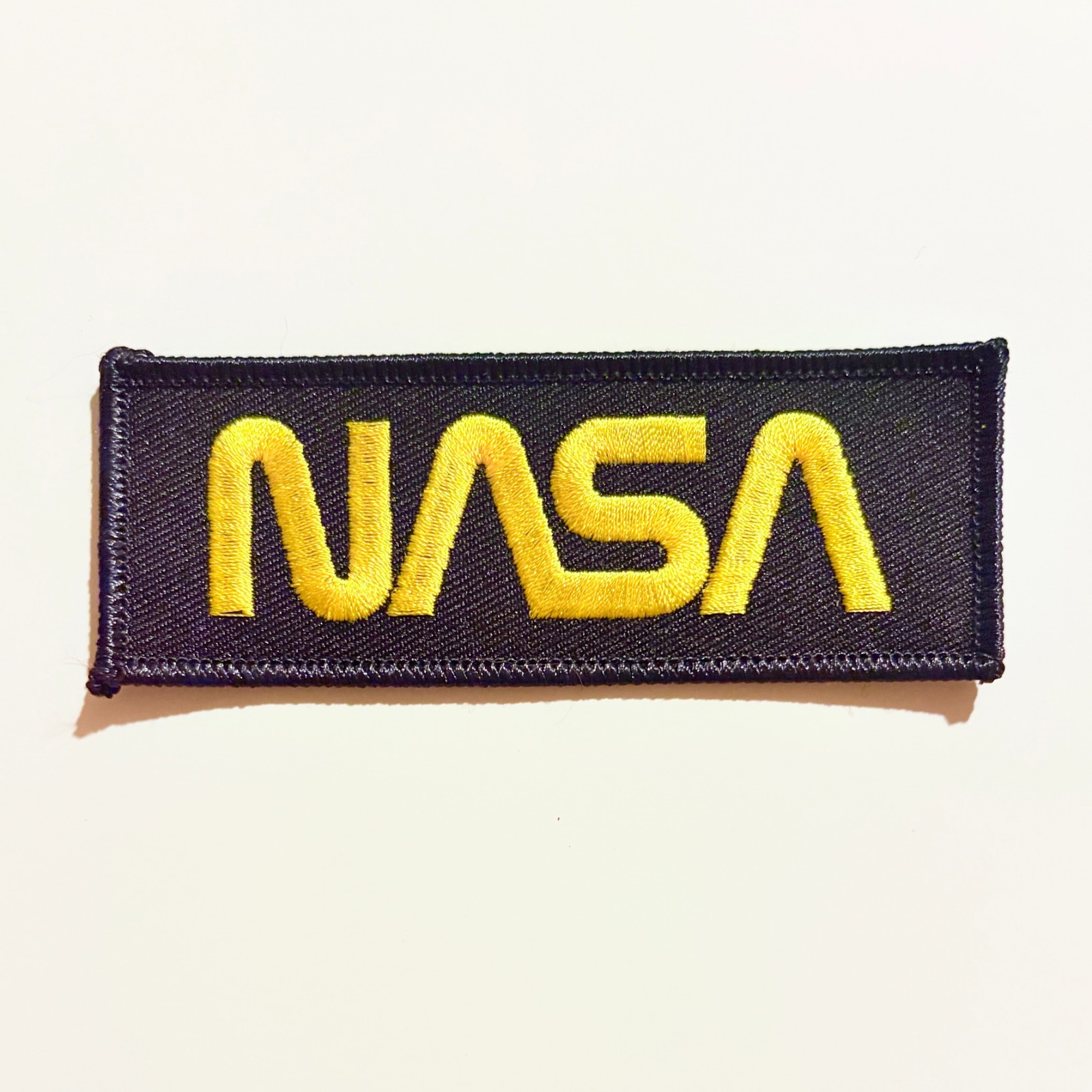 NASA Patch Embroidered Worm Logo Black Gold Space Program 4.25 Inch Badge