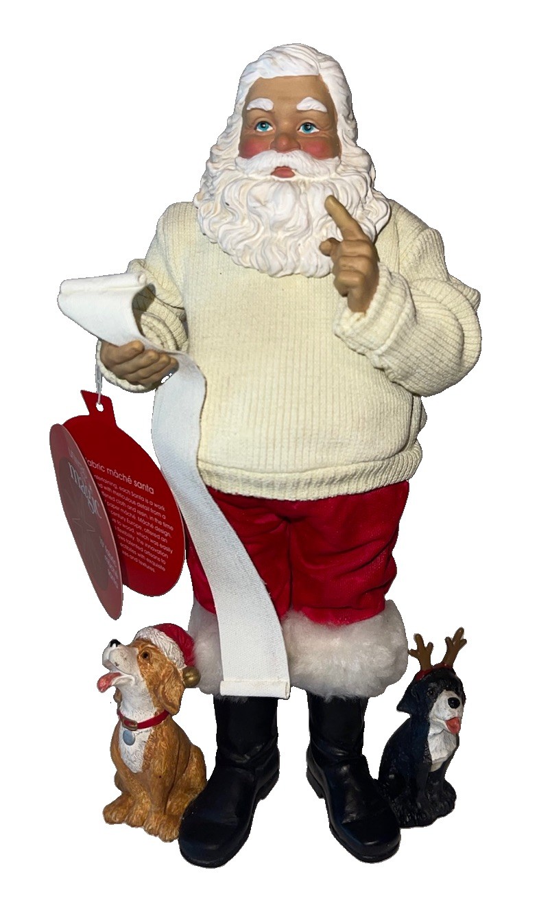 Fun Vintage Cloth Mache Santa W / Dogs Christmas 10 Inch Figurine