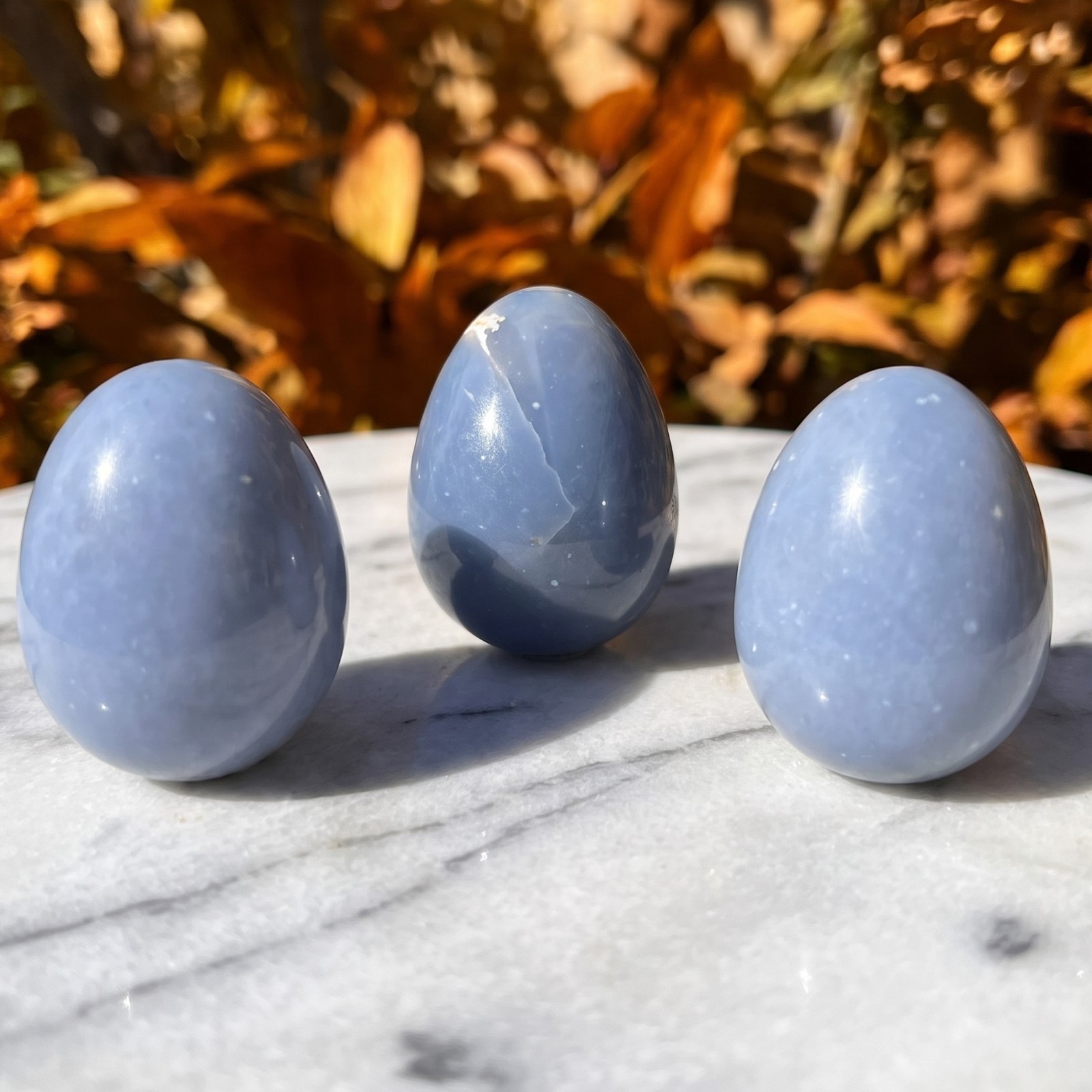Blue Angelite Crystal Egg Carving Genuine Peru Mineral