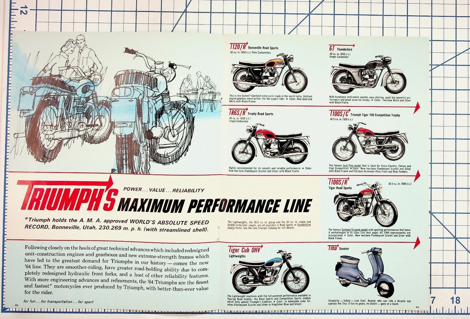 Vintage 1964 Triumph Motorcycles Catalog Brochure Ad Bonneville Tiger Cub