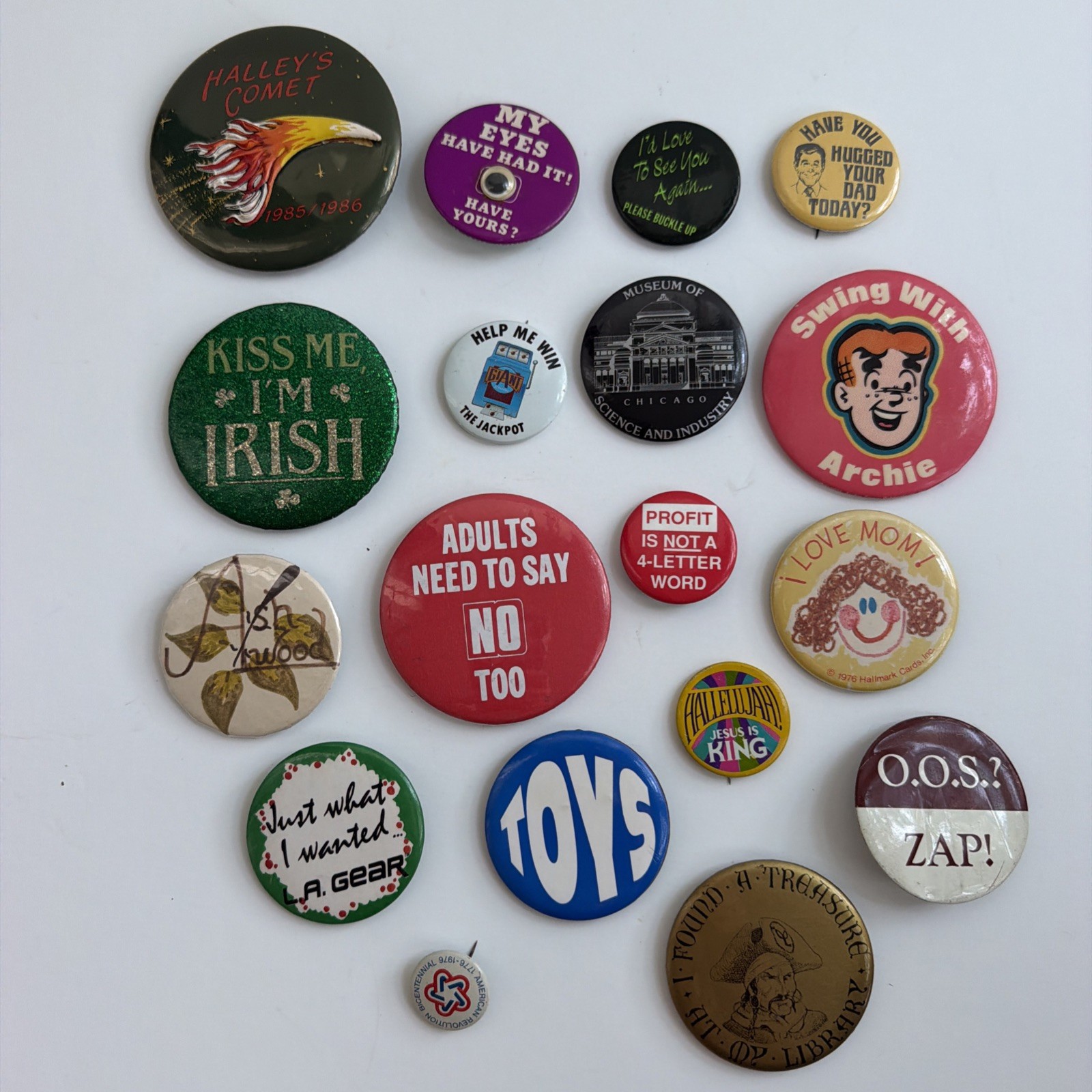 Lot Of 18 Vintage Pinback Buttons 1980s 70s Pins