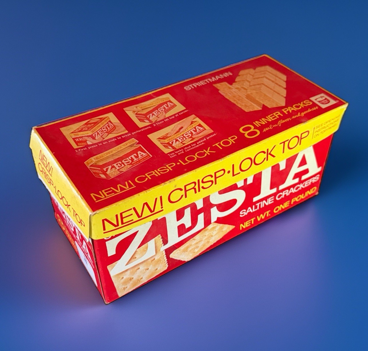 Vintage 1960's ZESTA Saltine Cracker Advertising Box w/ New Crisp Lock Lid NICE