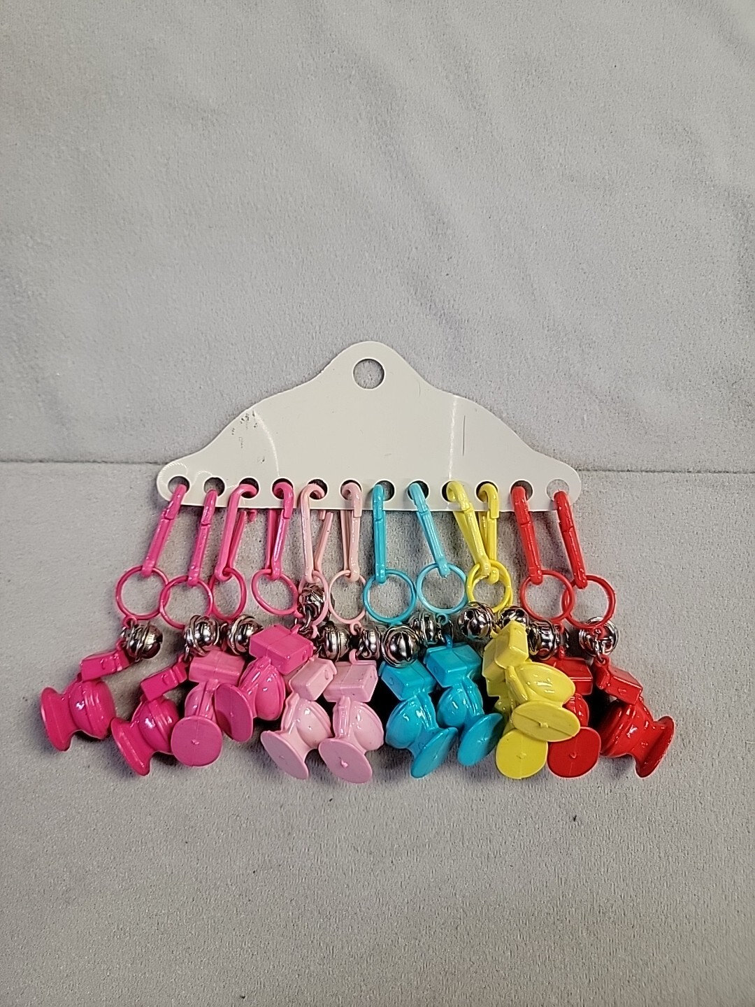 Vintage 80’s Plastic Toilet Bell Charms - 12 Charms On Holder