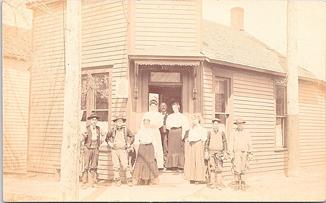 RPPC West Point Nebraska Telephone Office and Linemen Labor Scene 1908 NICE