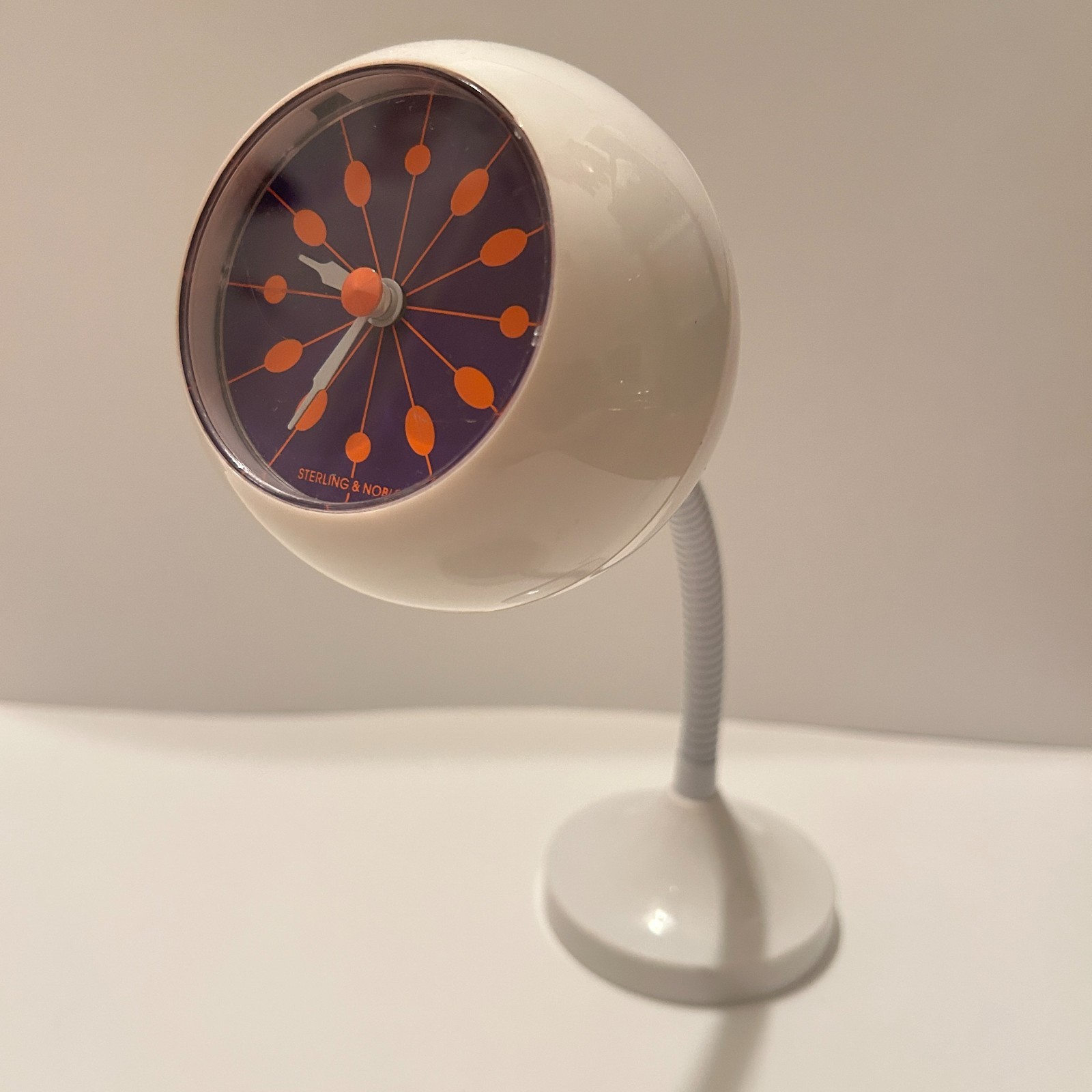 Vintage Sterling & Noble Desk Eyeball Clock MCM Space Age Orb Gooseneck