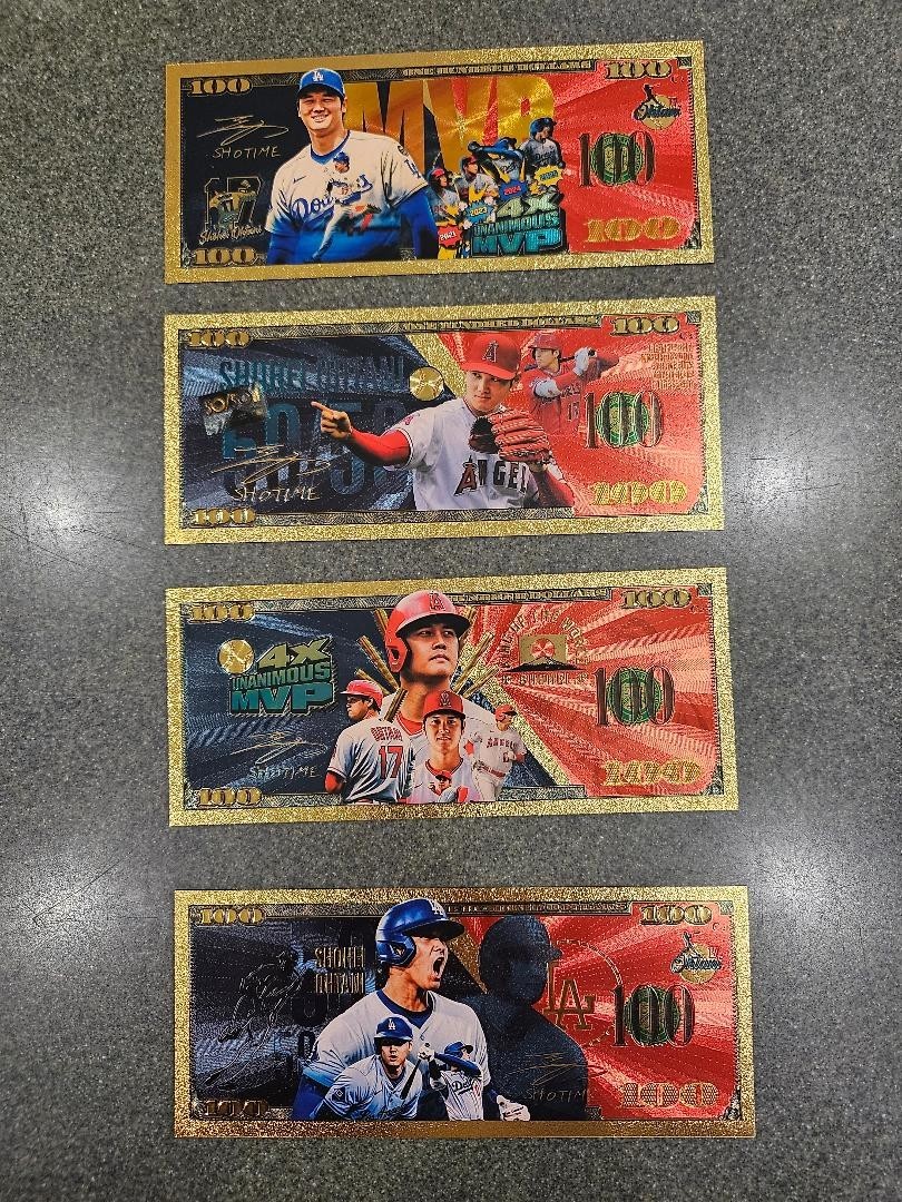 Shohei Ohtani Set/4 Gold Foil $100 Bill  Angels Dodgers 50/50 MVP Novelty Note