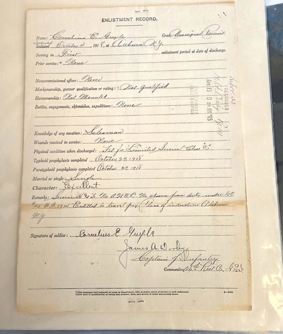 Antique WWI Enlistment Record & Honorable Discharge Record 1914-1918
